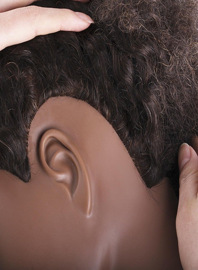 AliLeader Afro mannequin head with 100% Human Hair Mannequin Head Curly Cosmetology for Display Practice Braiding Styling Training Head Hair Styling (Brown, 6 Inch) - Image 5